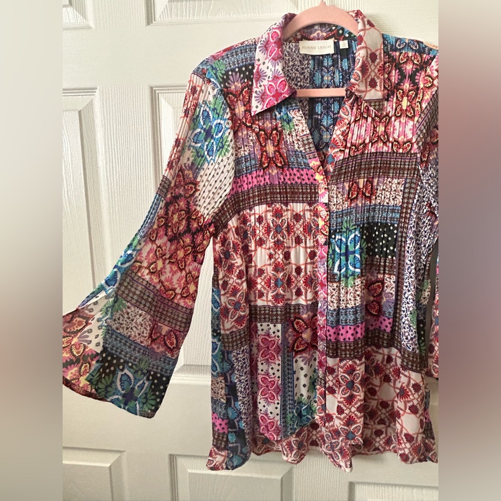 Sunny Leigh Multi-Color Patchwork Button-Down Shi… - image 2